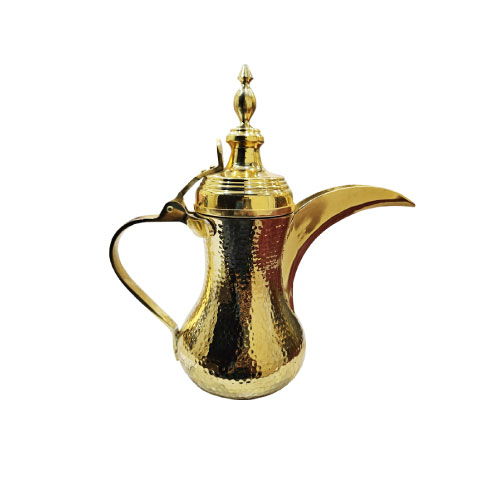 دلة قهوة عربية ذهبية بملمس مطرّق يدوي - Hammered Gold Arabian Dallah.